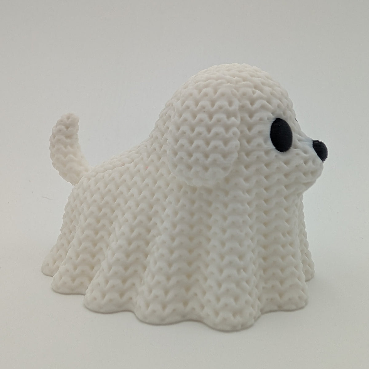 Knitted Style Ghost Dog 3D Printed Animal Figurine, Cute Halloween Decor, Unique Spooky Gift