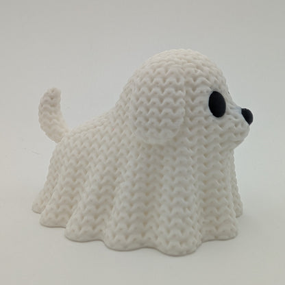 Knitted Style Ghost Dog 3D Printed Animal Figurine, Cute Halloween Decor, Unique Spooky Gift